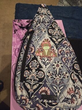Vera Bradley Floral Quilted Sling Bag in Navy & Pink